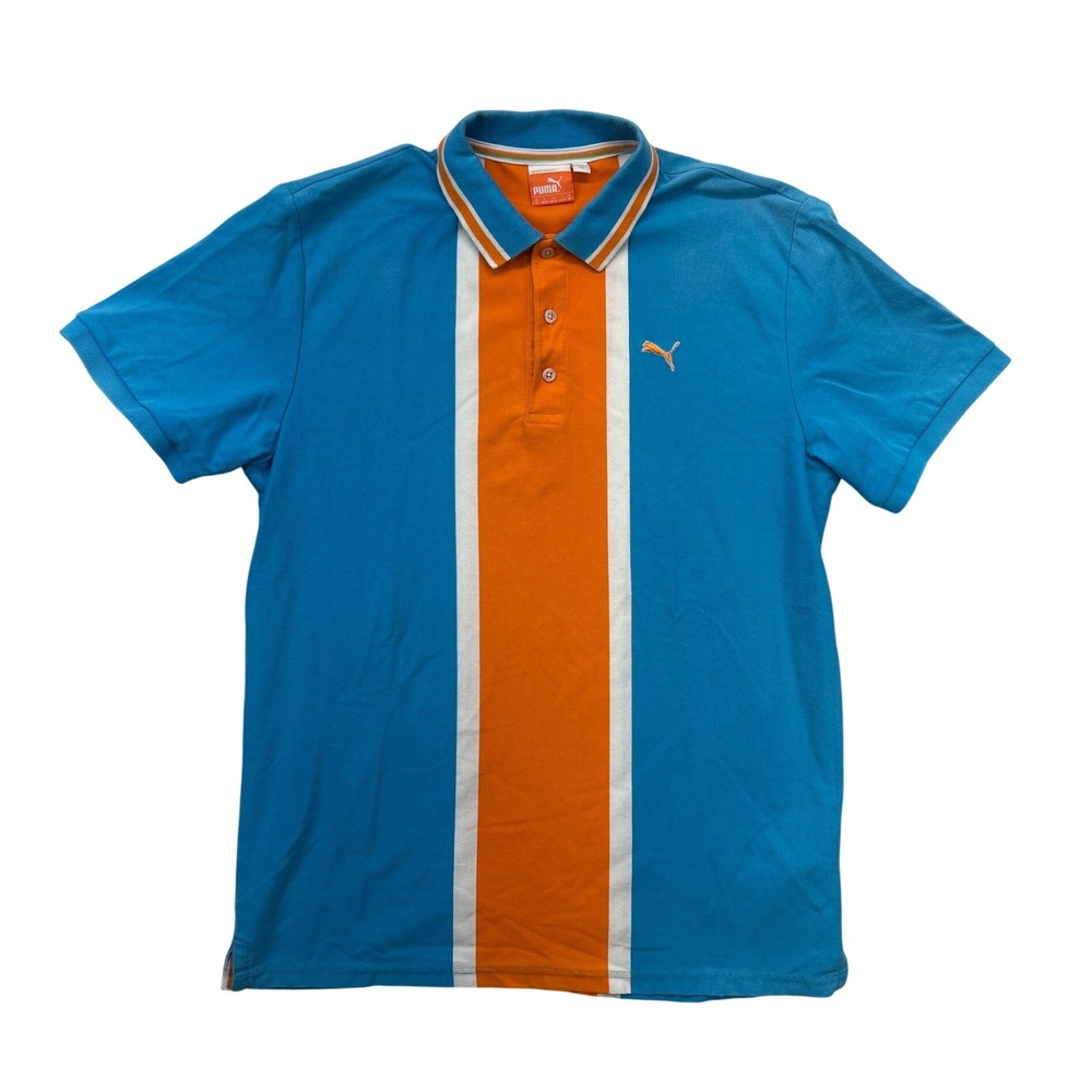 Puma Sportlifestyle Polo Shirt Mens M‎ Blue Orange Short Sleeve Golf Colorblock